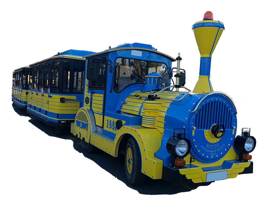 Tren turístico amarillo para alquilar